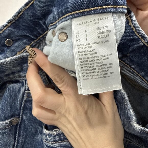 American Eagle Jeans Womens 8 Blue Super High Rise Straight Raw Hem Denim - Picture 10 of 13